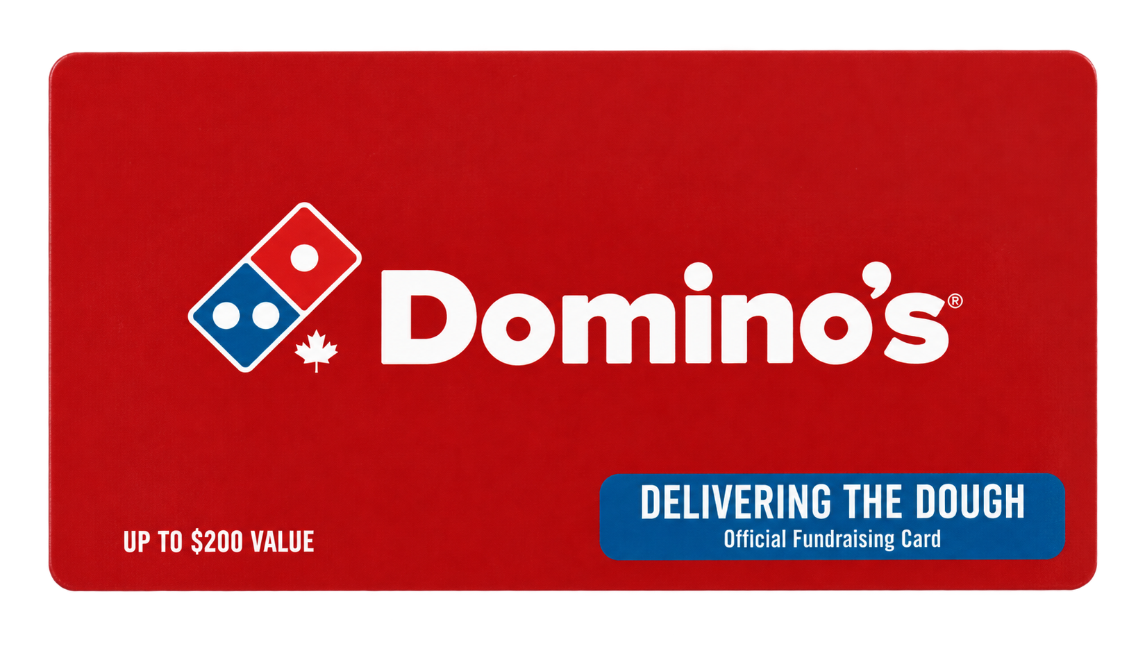 Front of a red Domino's Delivering the Dough fundraising card